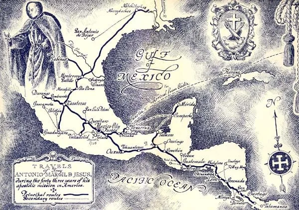 Antonio Margil de Jesus map of influence in the new world