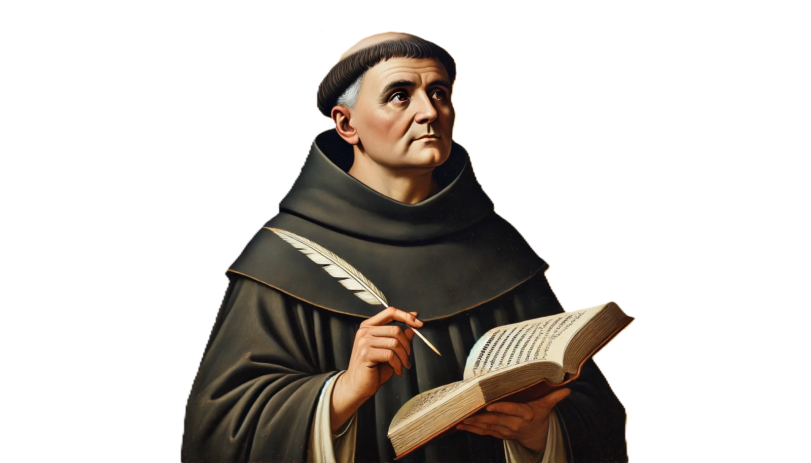 Catholic AI created image A 12th-century style painting of Saint Thomas Aquinas_transparent